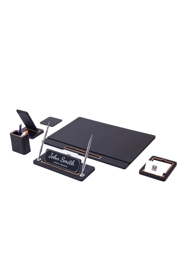 Capella Leather Desk Set 6 Pieces Covered Model Desk with Nameplate
